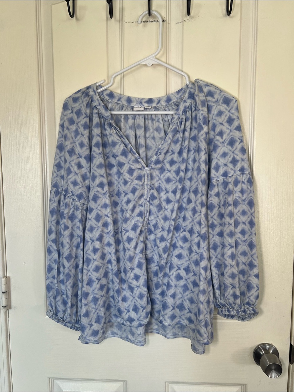 Gap Periwinkle Shibori Tie Dye Peasant Blouse Balloon Sleeve Large